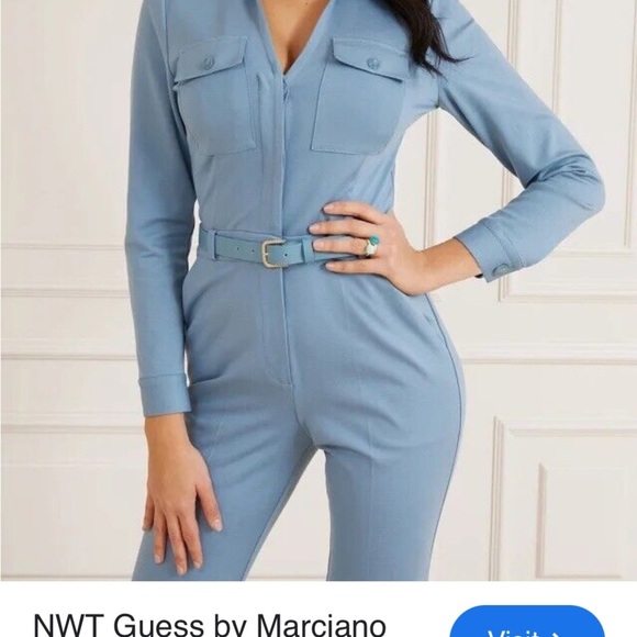 NWT Guess by Marciano Blue Jumpsuit with V-Neck and Belt size 6 - Picture 1 of 10